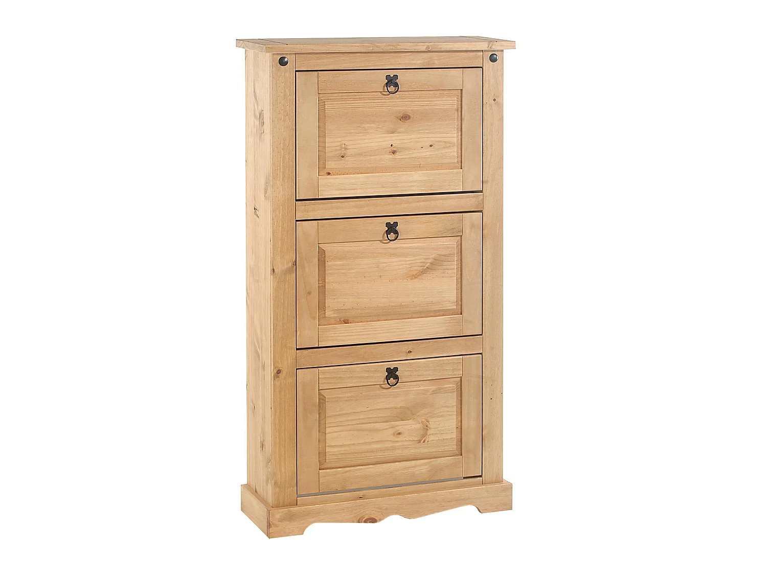 Meuble à chaussures TEQUILA style mexicain armoire à chaussures avec 3 abattants, en pin massif finition teintée et cirée