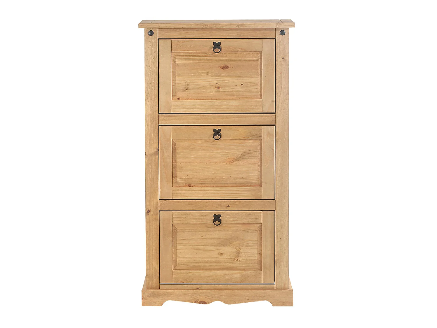 Meuble à chaussures TEQUILA style mexicain armoire à chaussures avec 3 abattants, en pin massif finition teintée et cirée