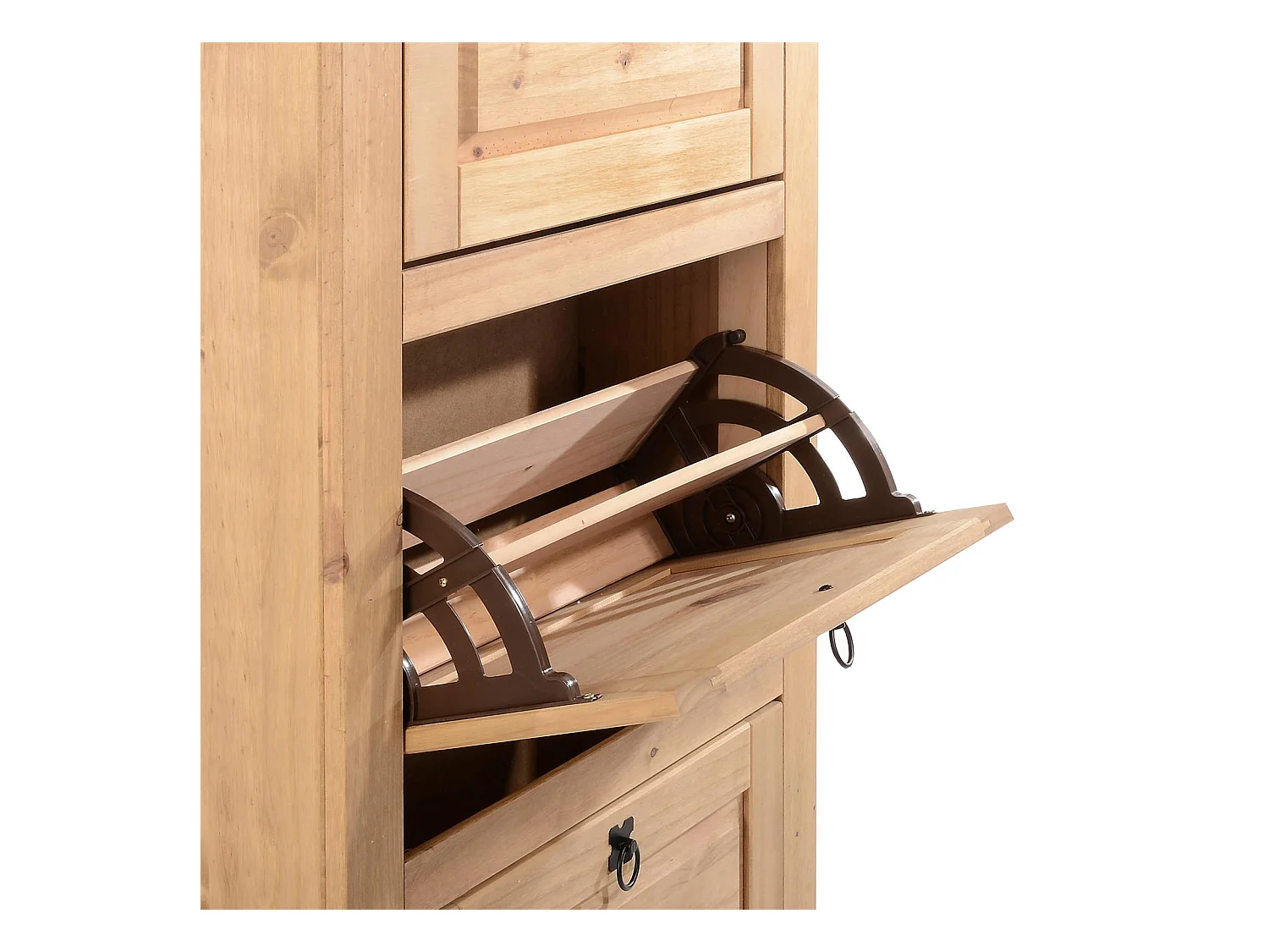 Meuble à chaussures TEQUILA style mexicain armoire à chaussures avec 3 abattants, en pin massif finition teintée et cirée