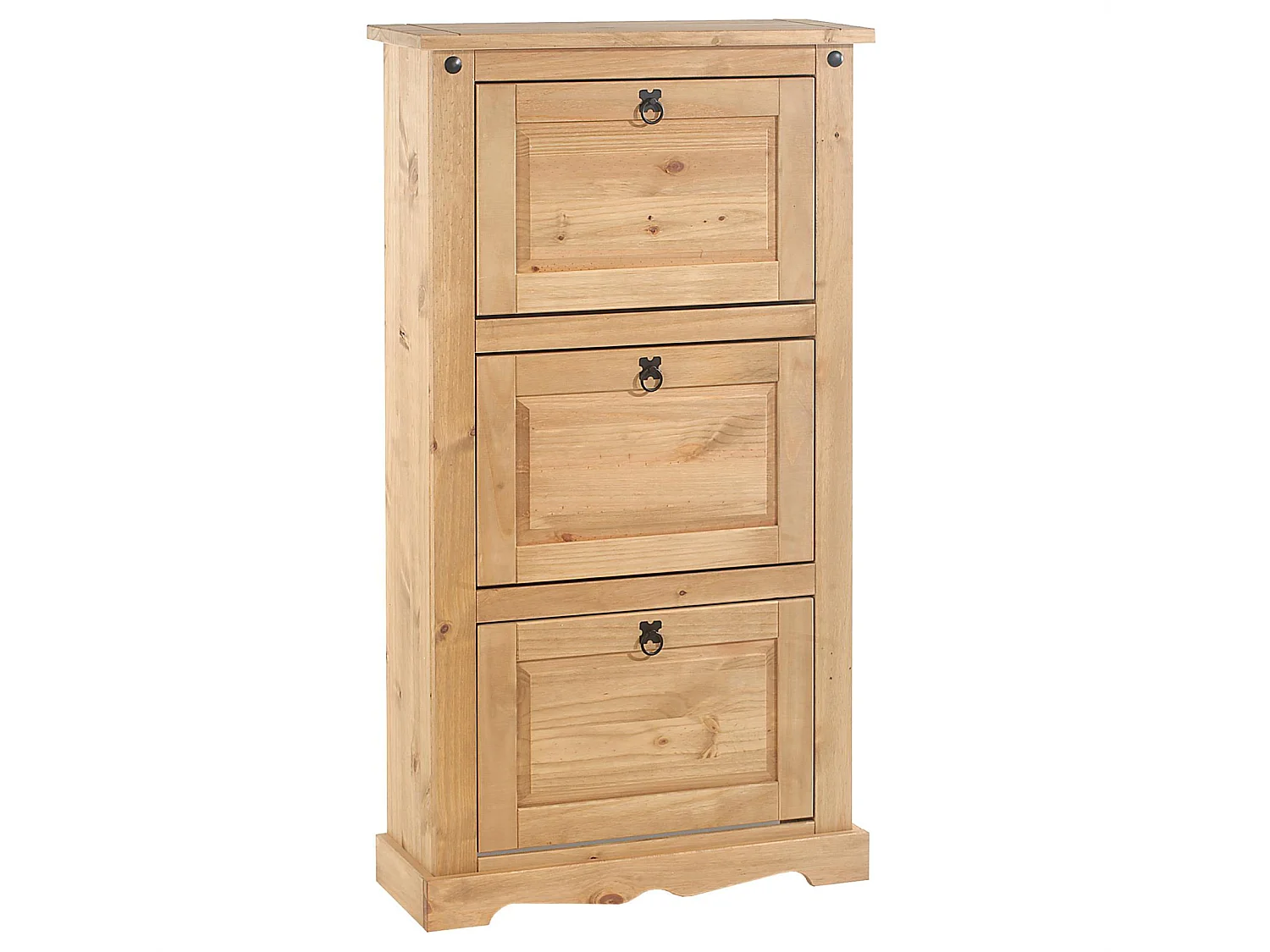 Meuble à chaussures TEQUILA style mexicain armoire à chaussures avec 3 abattants, en pin massif finition teintée et cirée