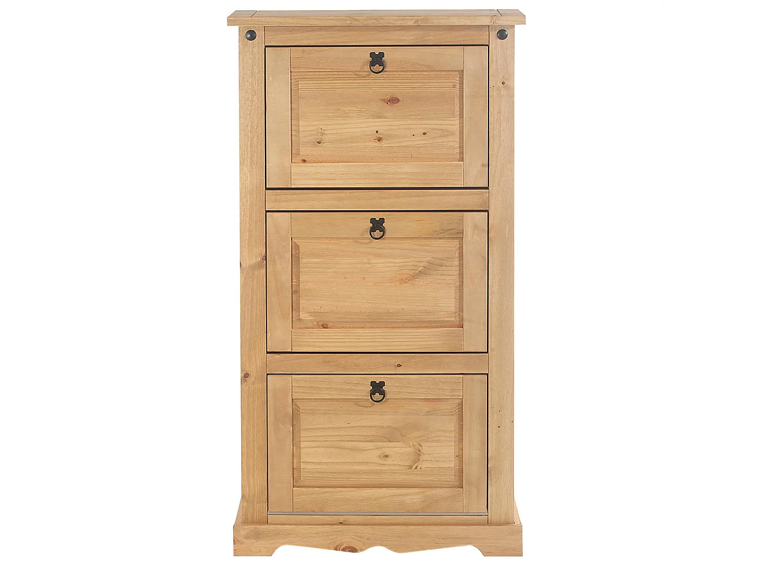 Meuble à chaussures TEQUILA style mexicain armoire à chaussures avec 3 abattants, en pin massif finition teintée et cirée