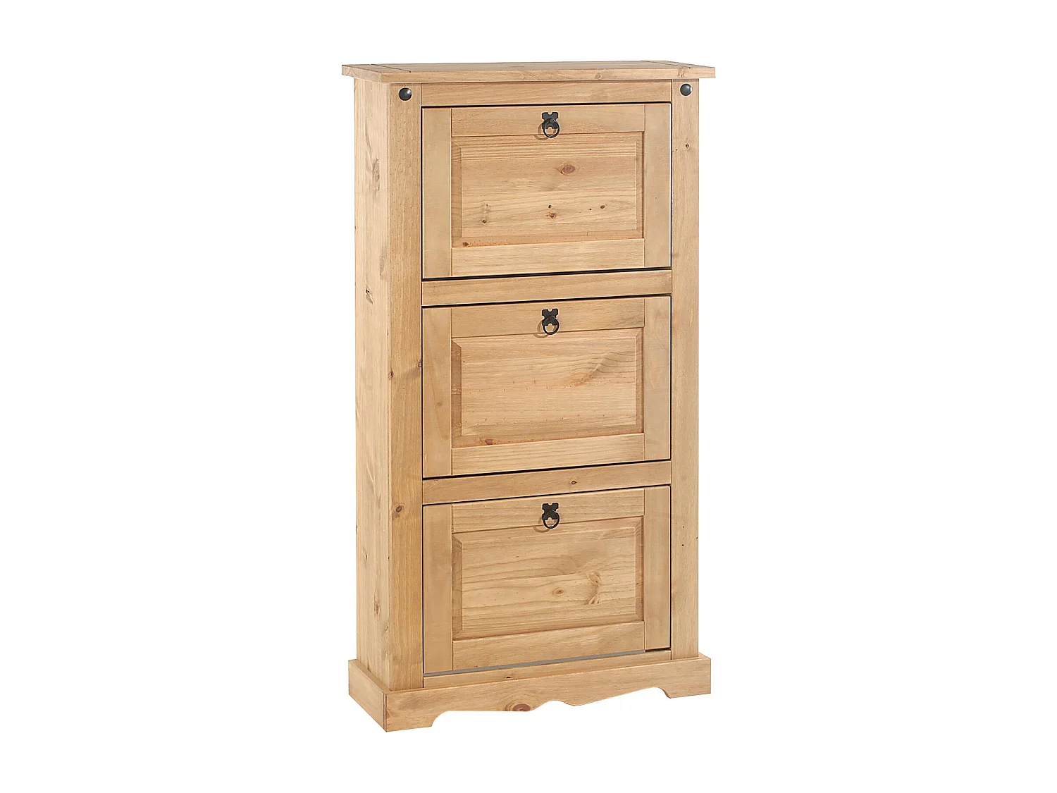 Meuble à chaussures TEQUILA style mexicain armoire à chaussures avec 3 abattants, en pin massif finition teintée et cirée