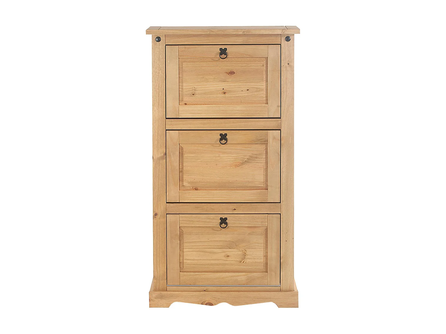 Meuble à chaussures TEQUILA style mexicain armoire à chaussures avec 3 abattants, en pin massif finition teintée et cirée