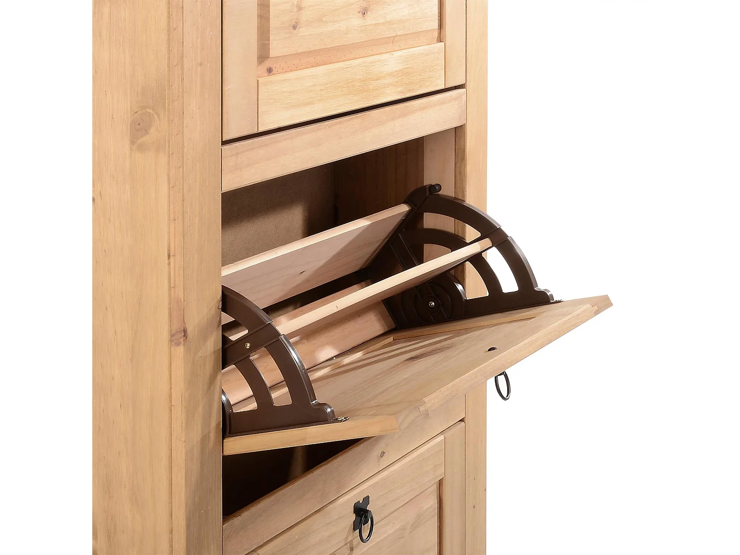 Meuble à chaussures TEQUILA style mexicain armoire à chaussures avec 3 abattants, en pin massif finition teintée et cirée