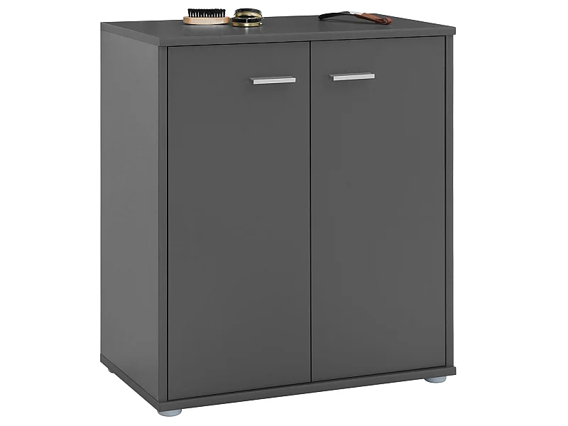 Meuble à chaussures OLYMPE, commode meuble de rangement avec 2 portes, en mélaminé gris mat