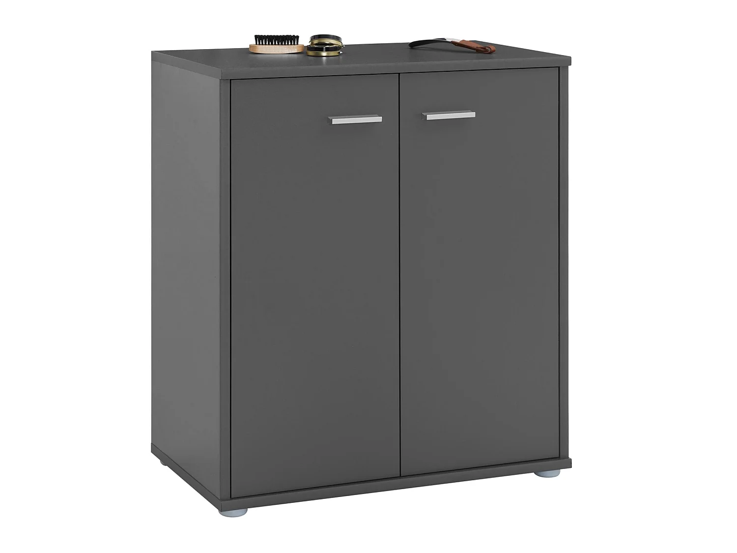 Meuble à chaussures OLYMPE, commode meuble de rangement avec 2 portes, en mélaminé gris mat
