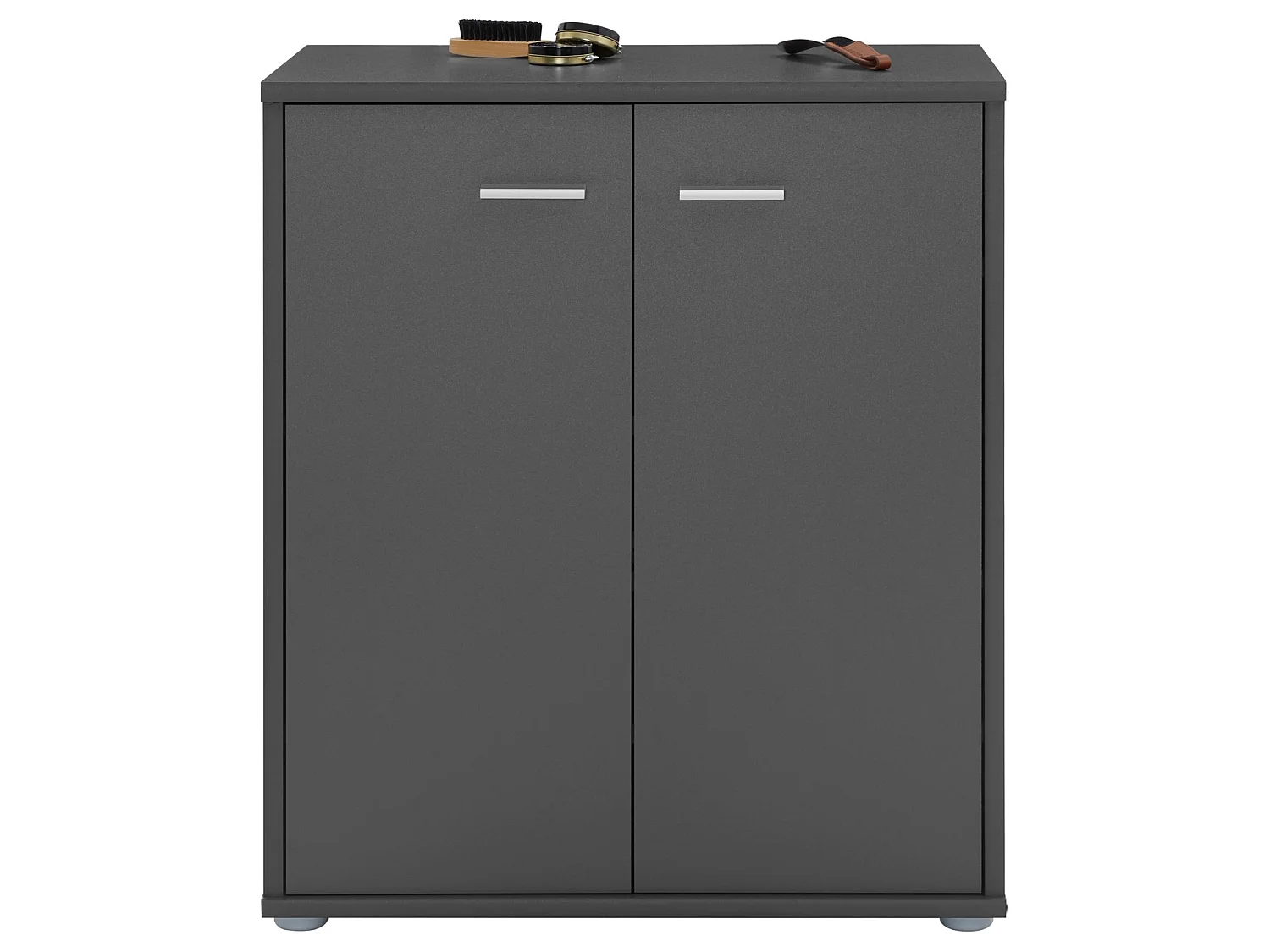 Meuble à chaussures OLYMPE, commode meuble de rangement avec 2 portes, en mélaminé gris mat