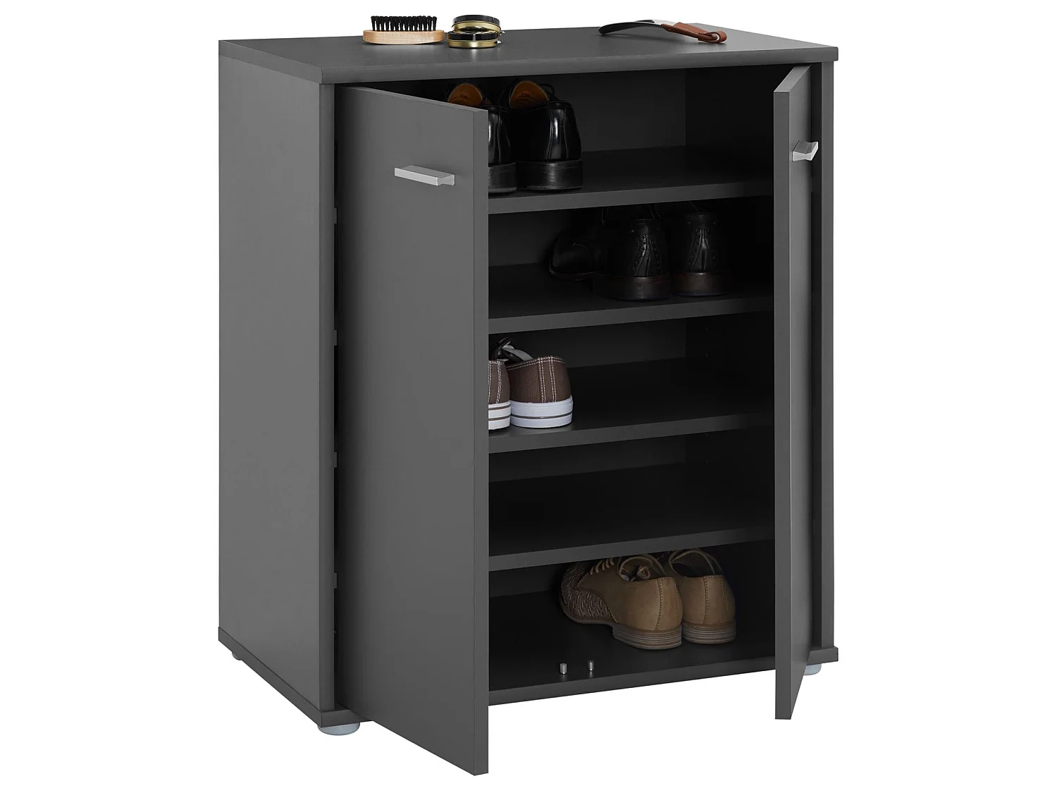 Meuble à chaussures OLYMPE, commode meuble de rangement avec 2 portes, en mélaminé gris mat