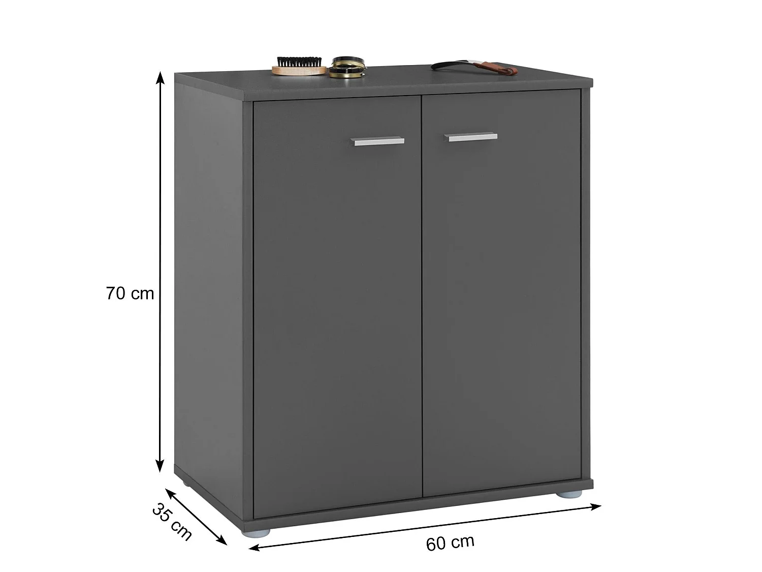 Meuble à chaussures OLYMPE, commode meuble de rangement avec 2 portes, en mélaminé gris mat