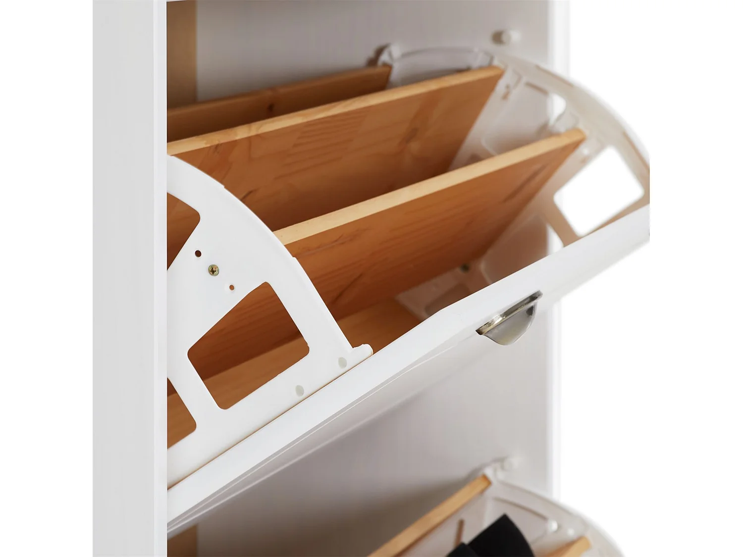 Meuble à chaussures COLMAR armoire rangement avec 2 abattants et 1 tiroir, en pin massif lasuré blanc et brun