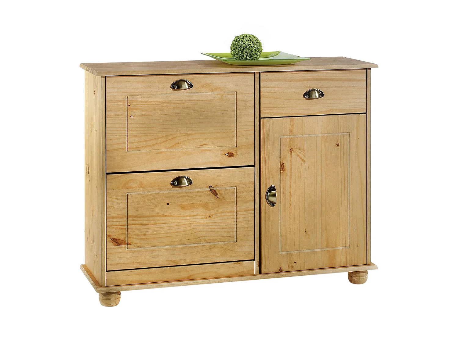 Meuble à chaussures COLMAR armoire rangement avec 2 abattants 1 tiroir et 1 porte avec 1 étagère, en pin massif finition cirée