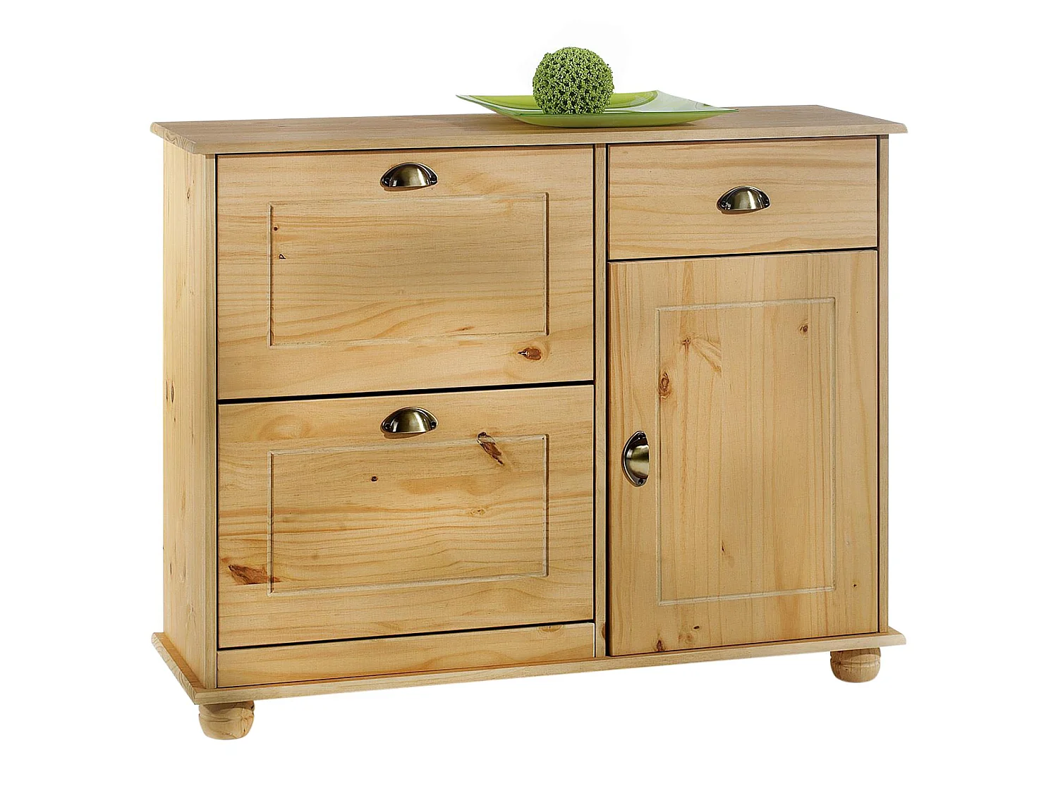 Meuble à chaussures COLMAR armoire rangement avec 2 abattants 1 tiroir et 1 porte avec 1 étagère, en pin massif finition cirée