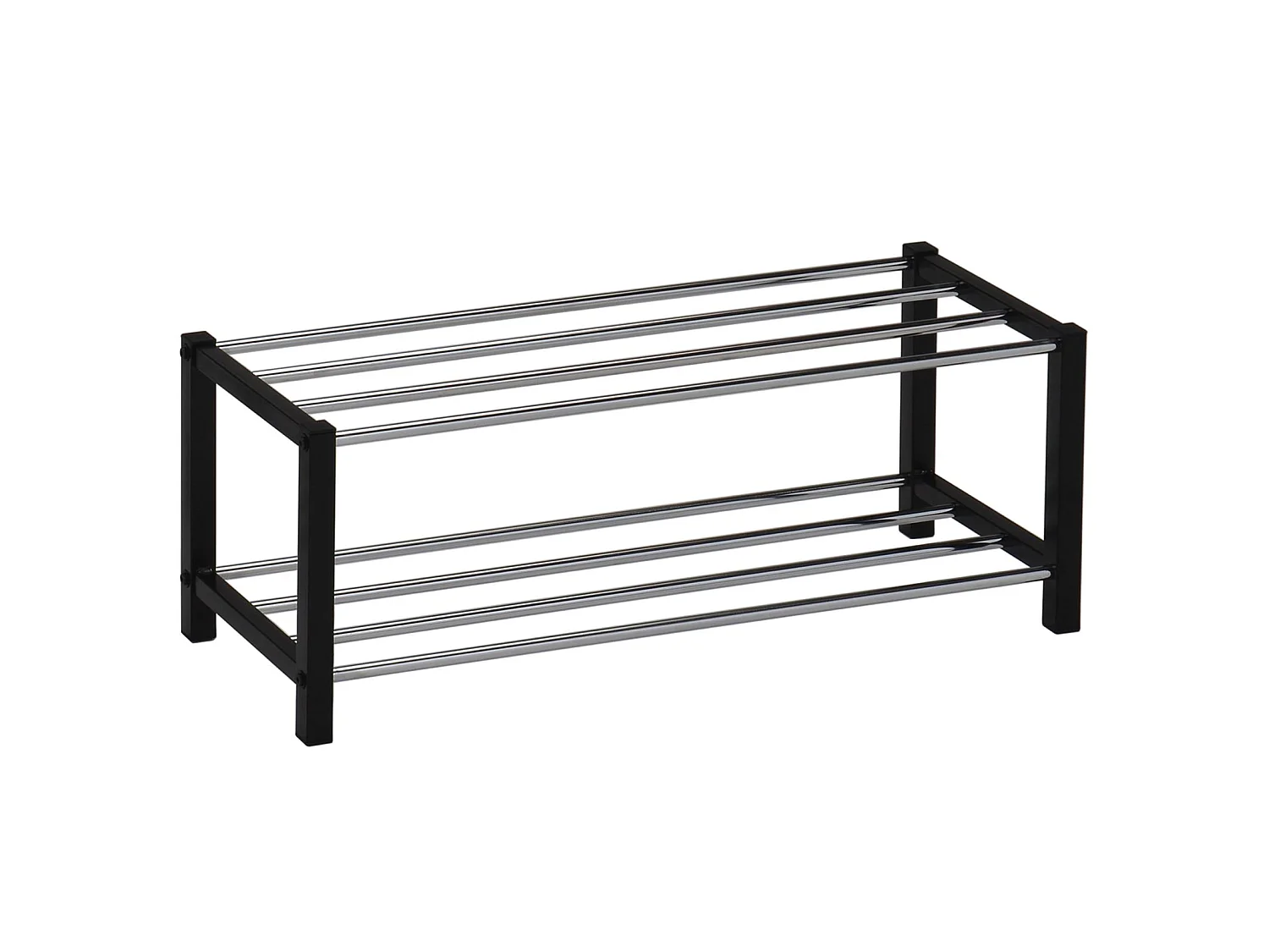 Étagère à chaussures DUBLIN rangement porte-chaussures avec 2 niveaux pour 8 paires en métal chromé et laqué noir