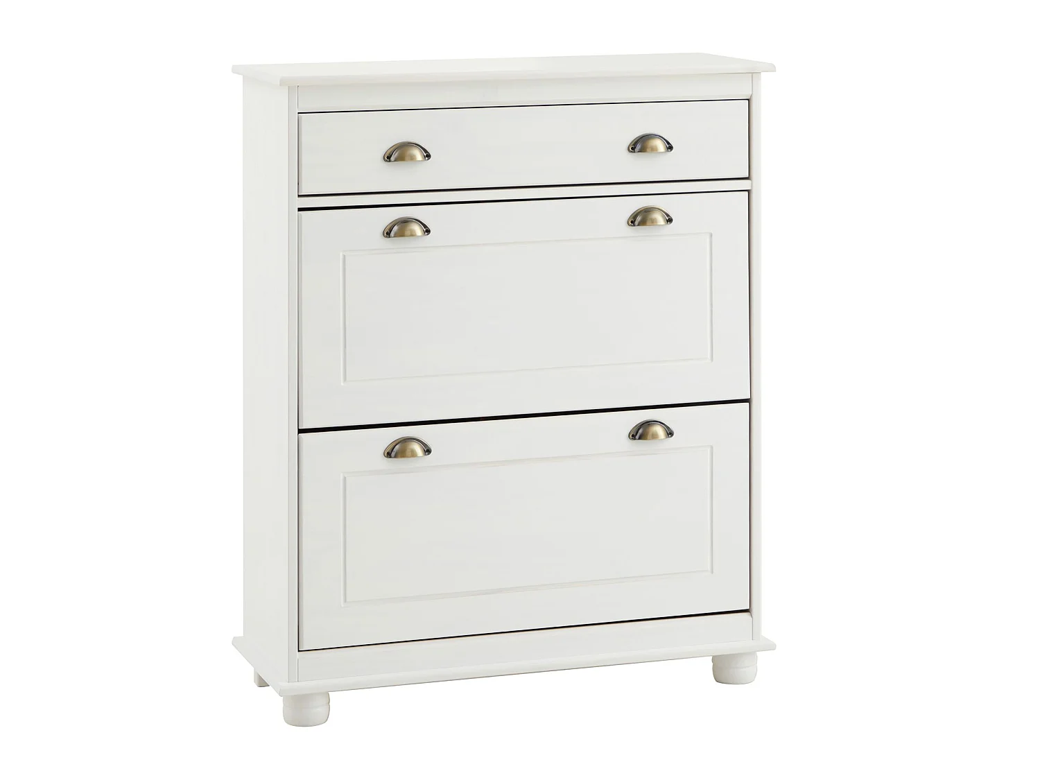 Meuble à chaussures COLMAR armoire rangement avec 2 abattants et 1 tiroir, en pin massif lasuré blanc