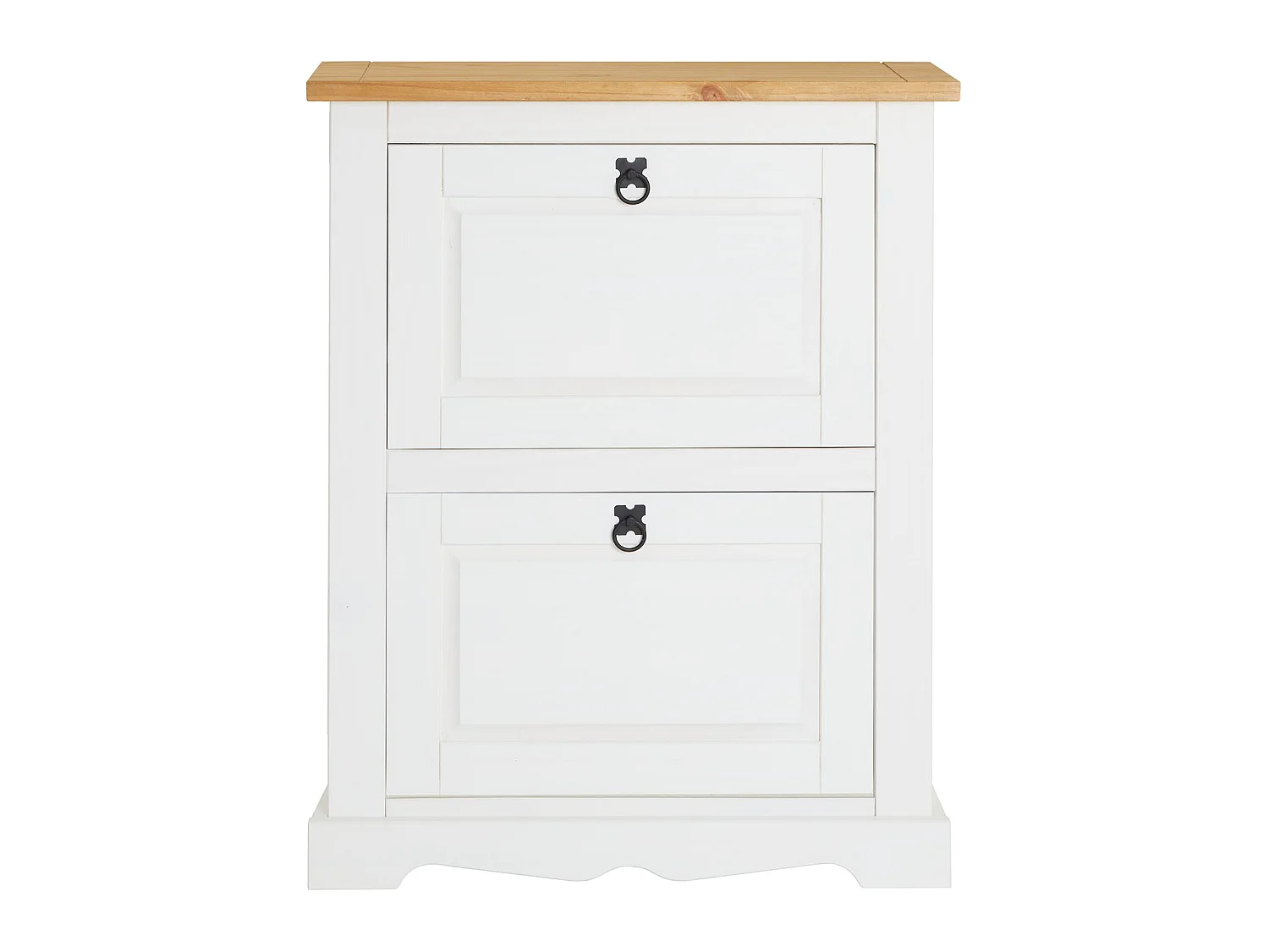 Meuble à chaussures TEQUILA style mexicain armoire à chaussures avec 2 abattants, en pin massif lasuré blanc et brun