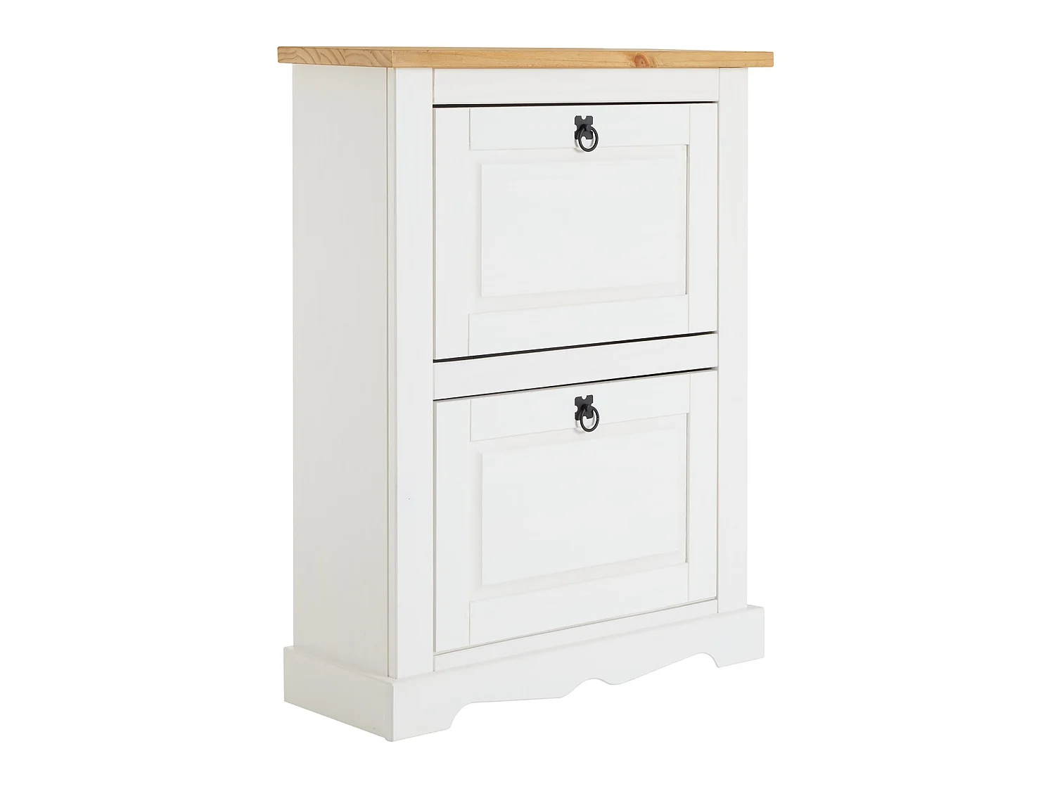 Meuble à chaussures TEQUILA style mexicain armoire à chaussures avec 2 abattants, en pin massif lasuré blanc et brun