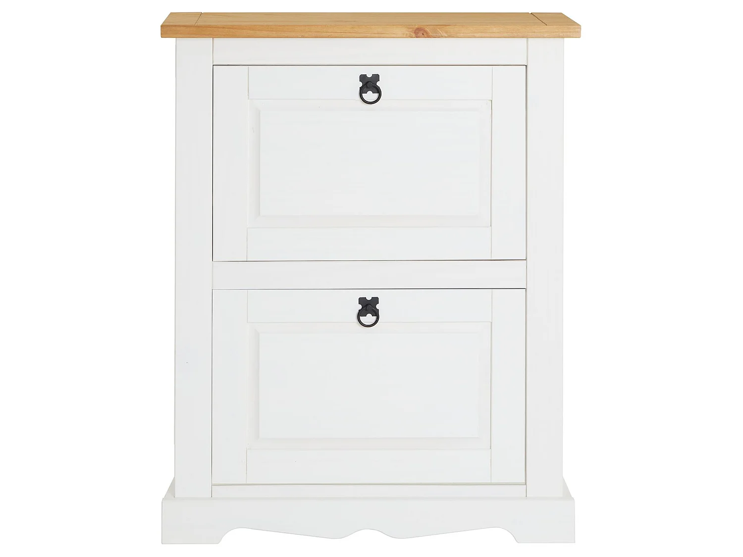 Meuble à chaussures TEQUILA style mexicain armoire à chaussures avec 2 abattants, en pin massif lasuré blanc et brun