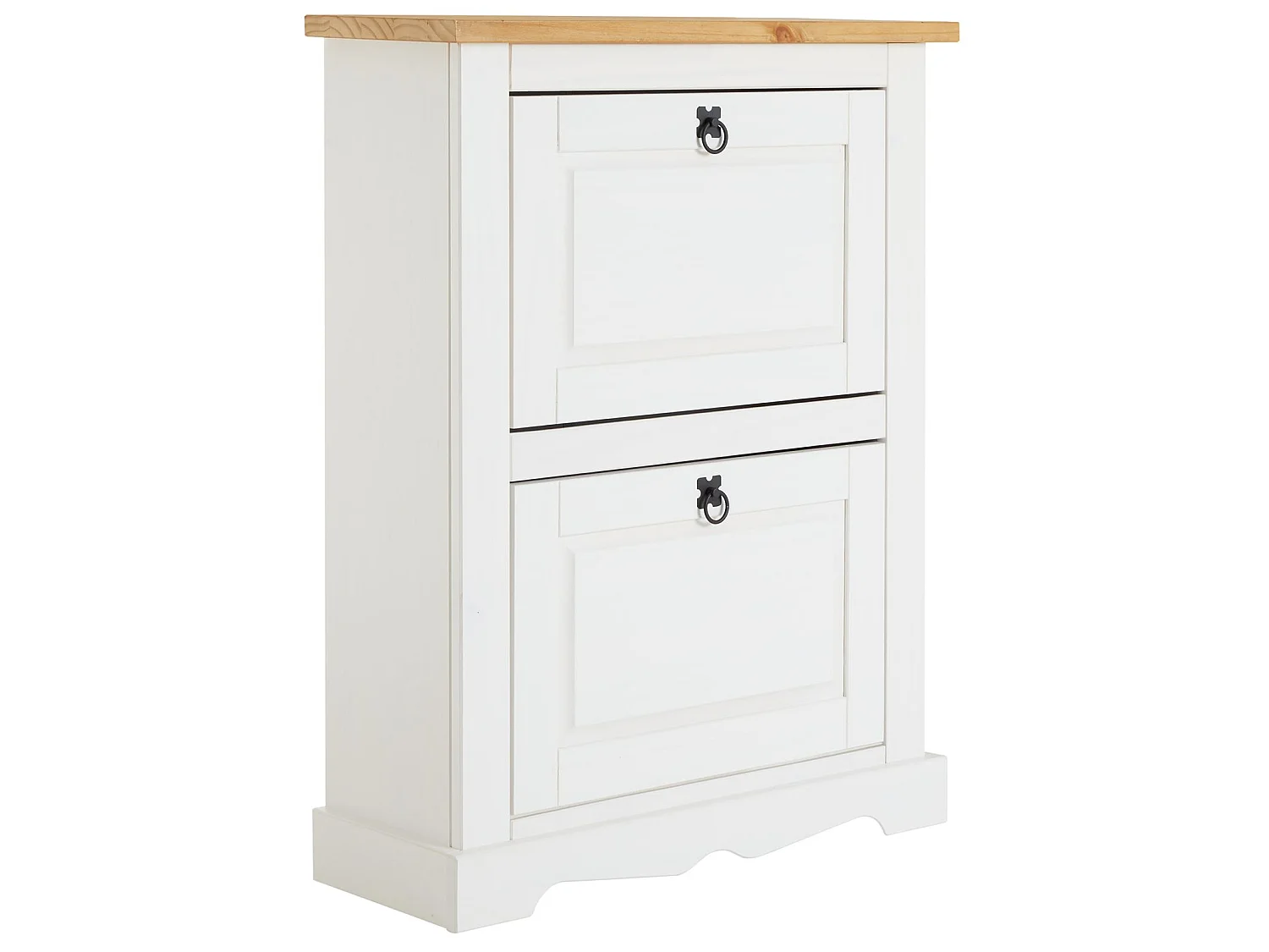 Meuble à chaussures TEQUILA style mexicain armoire à chaussures avec 2 abattants, en pin massif lasuré blanc et brun