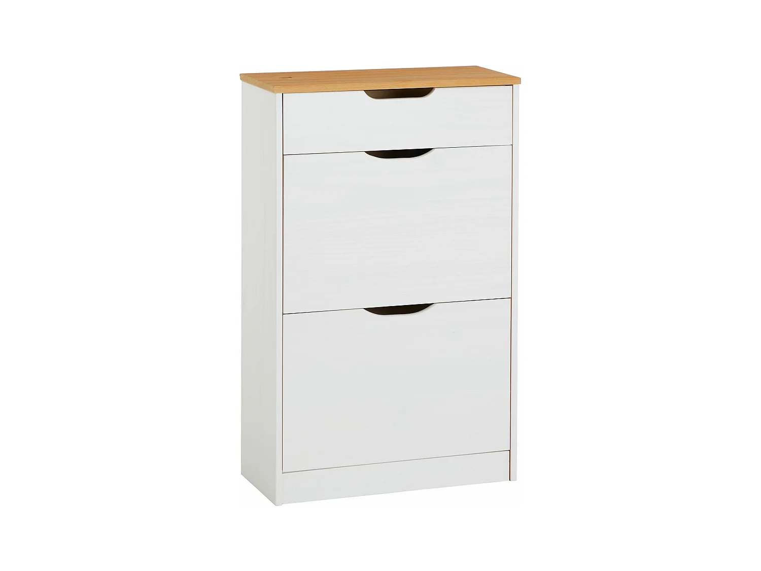 Meubles à chaussures BASIL rangement armoire avec 2 abattants et 1 tiroir, en pin massif lasuré blanc et brun