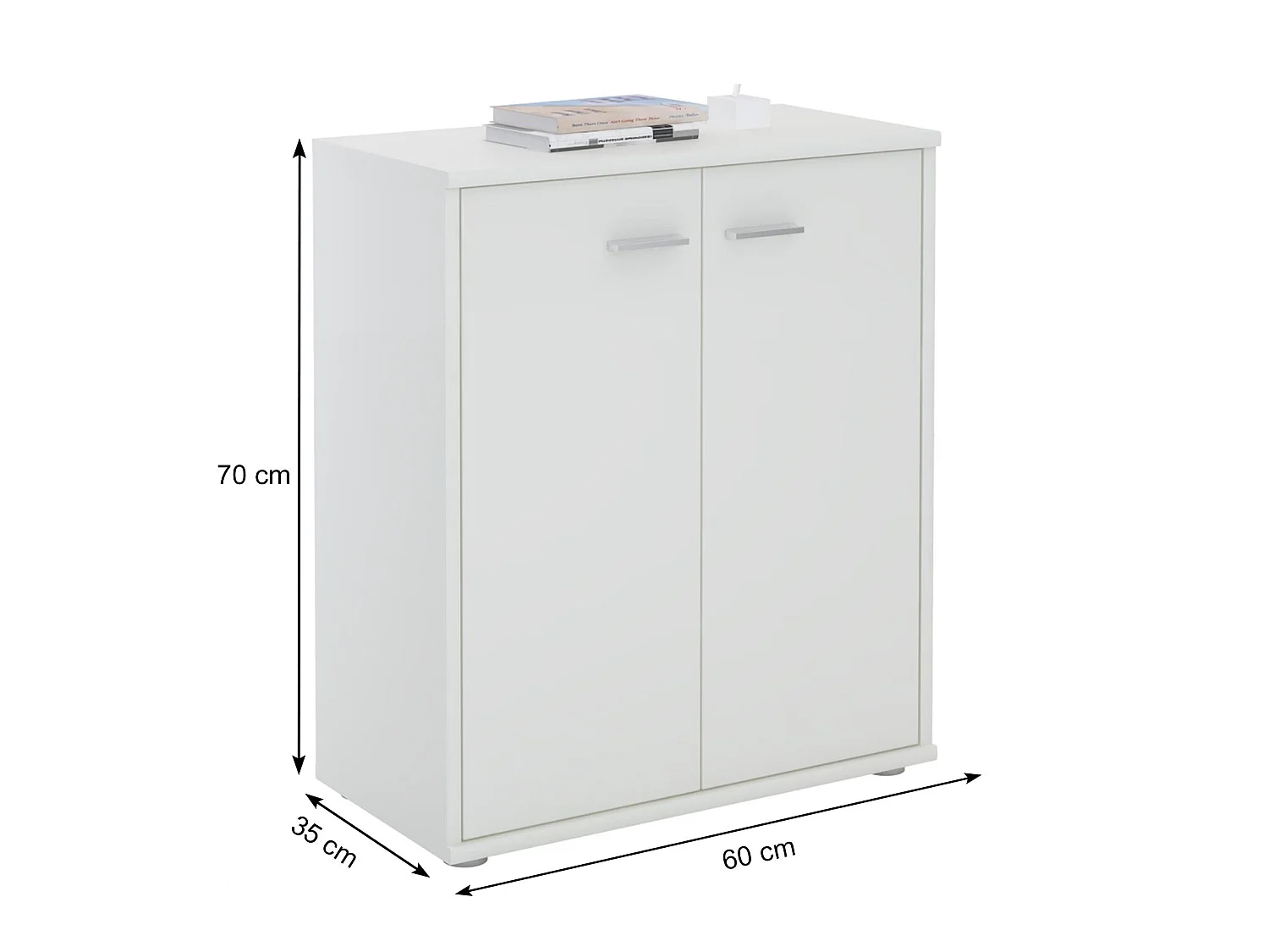 Meuble à chaussures OLYMPE, commode meuble de rangement avec 2 portes, en mélaminé blanc mat
