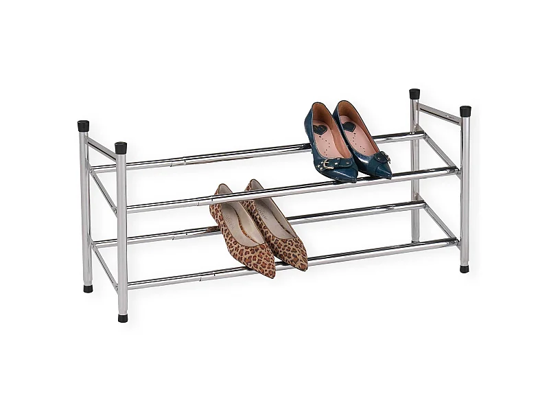 Etagère à chaussures LENNART rangement porte-chaussures modulables en longueur avec 2 niveaux en métal chromé