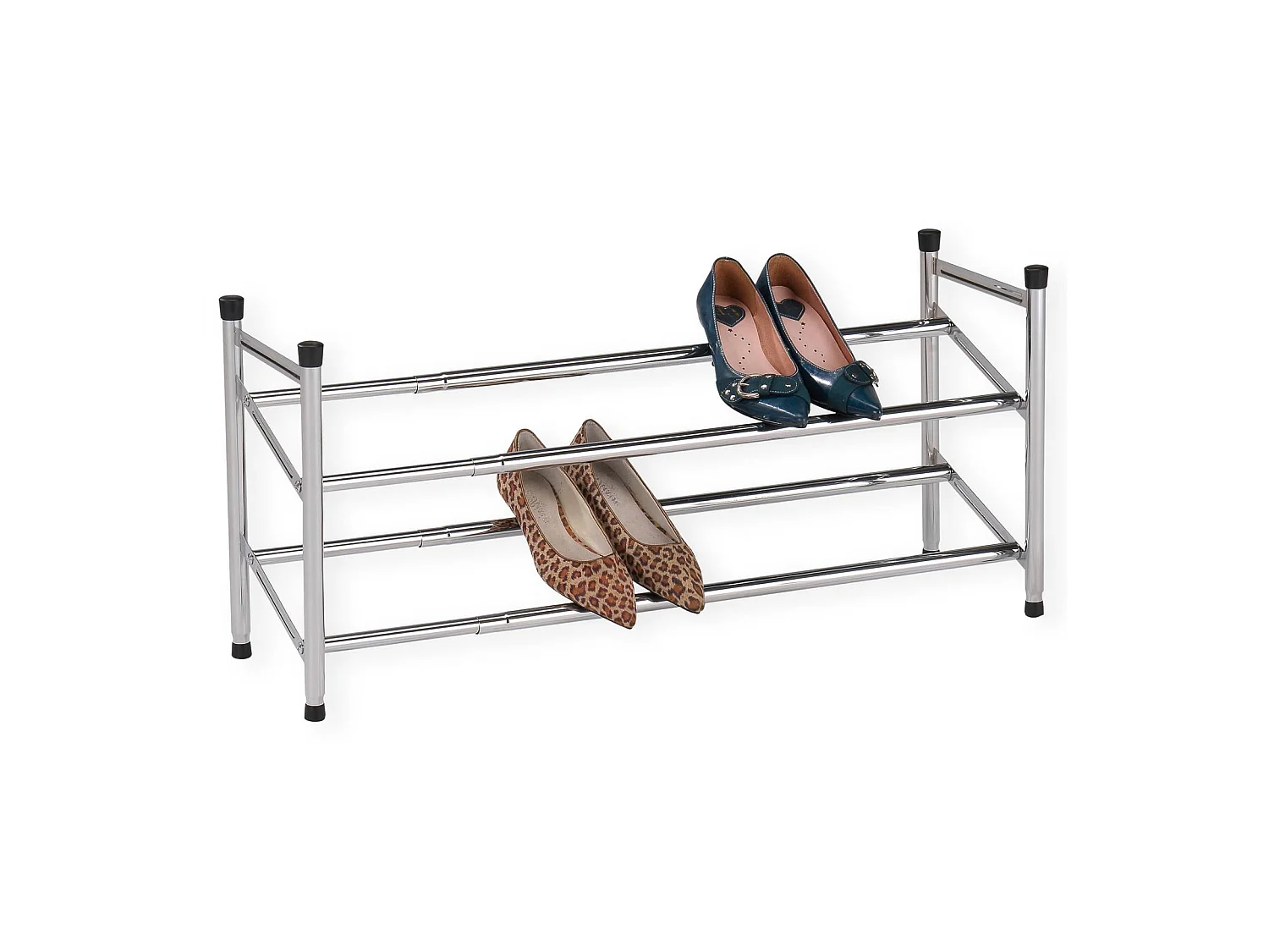 Etagère à chaussures LENNART rangement porte-chaussures modulables en longueur avec 2 niveaux en métal chromé