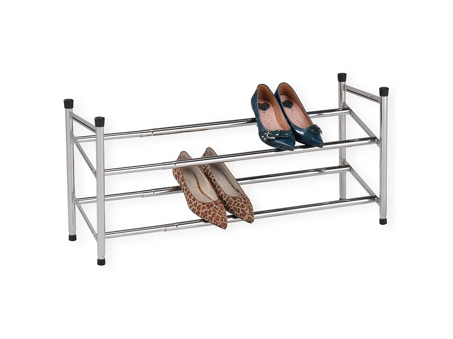 Etagère à chaussures LENNART rangement porte-chaussures modulables en longueur avec 2 niveaux en métal chromé