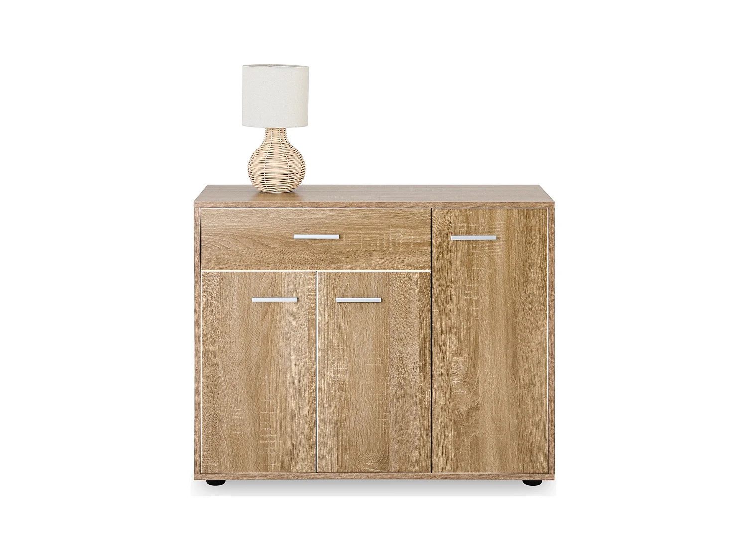 Meuble à chaussures CAMILLE, commode meuble de rangement avec 1 tiroir et 3 portes, en mélaminé décor chêne sonoma