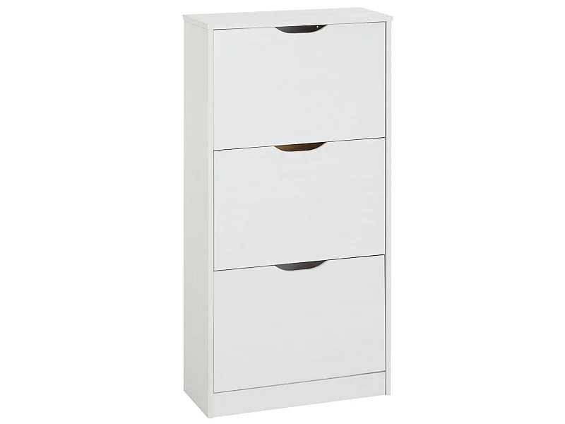 Meuble à chaussures BASIL armoire avec 3 abattants rangement pour 18 paires, en pin massif lasuré blanc style maison de campagne