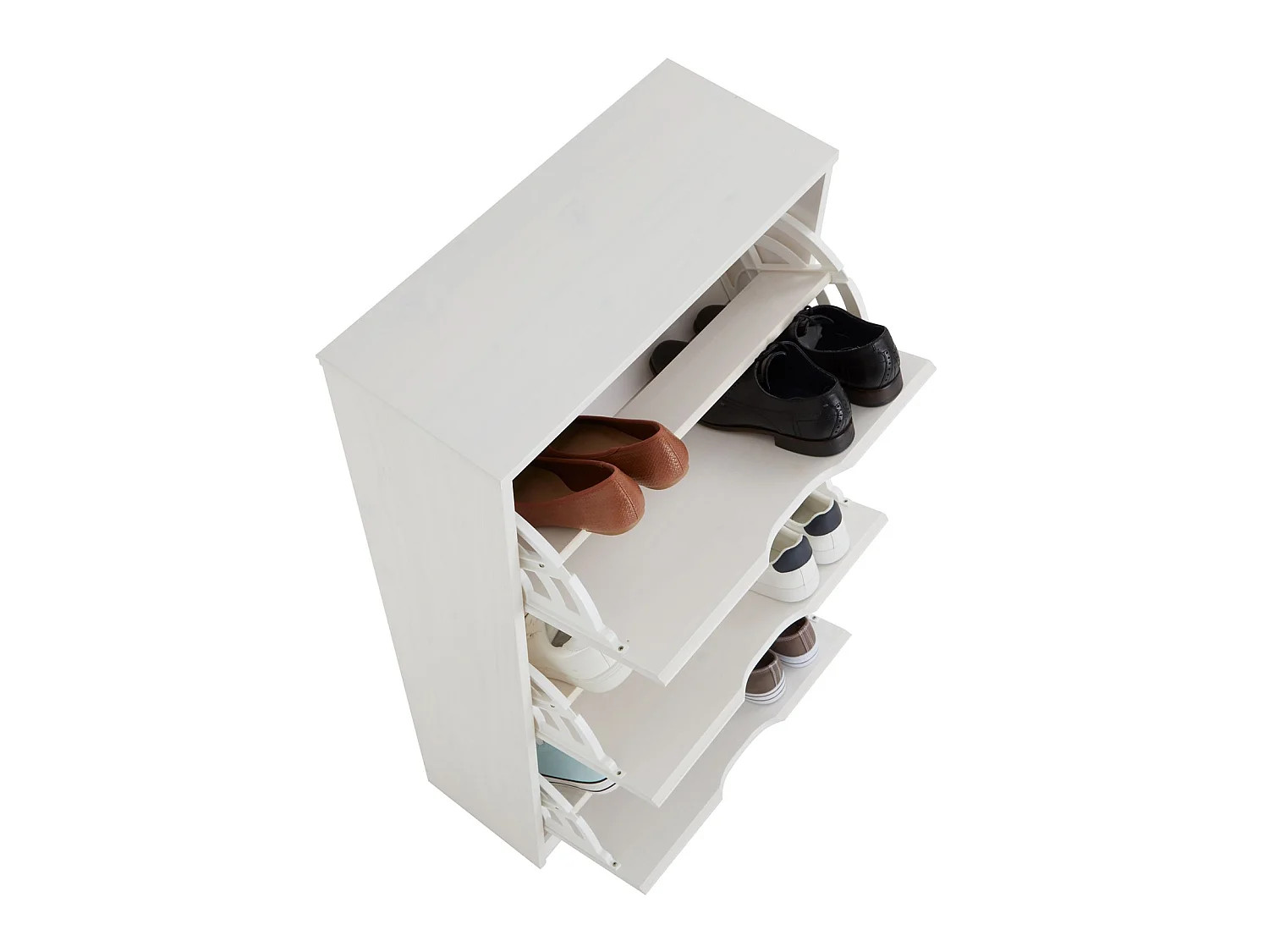 Meuble à chaussures BASIL armoire avec 3 abattants rangement pour 18 paires, en pin massif lasuré blanc style maison de campagne