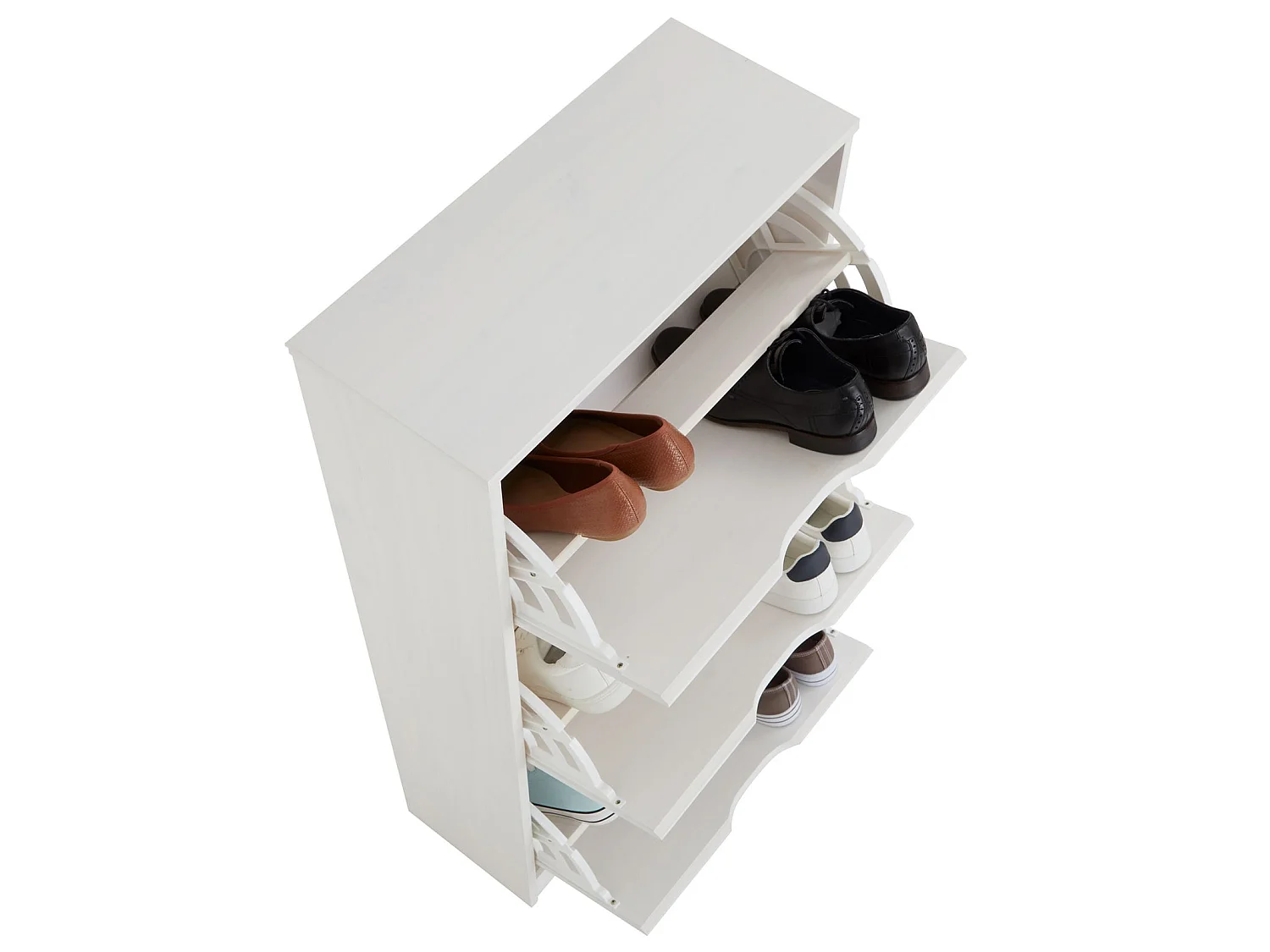 Meuble à chaussures BASIL armoire avec 3 abattants rangement pour 18 paires, en pin massif lasuré blanc style maison de campagne