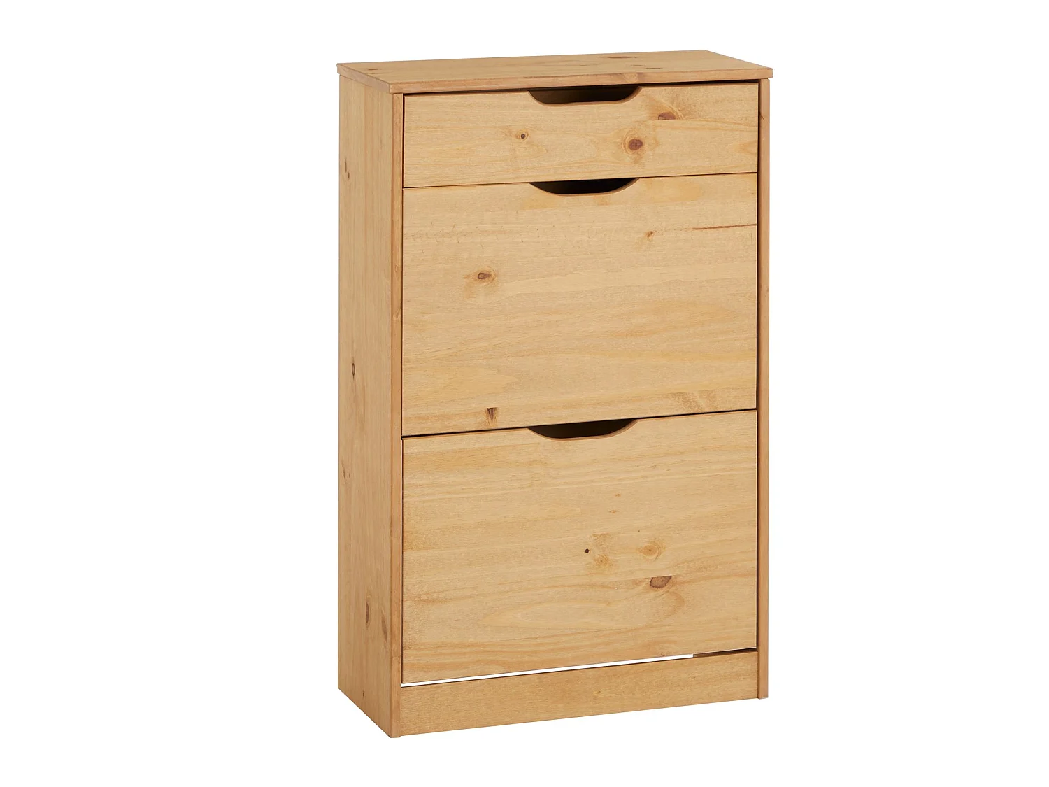 Meubles à chaussures BASIL rangement armoire avec 2 abattants et 1 tiroir, en pin massif lasuré brun