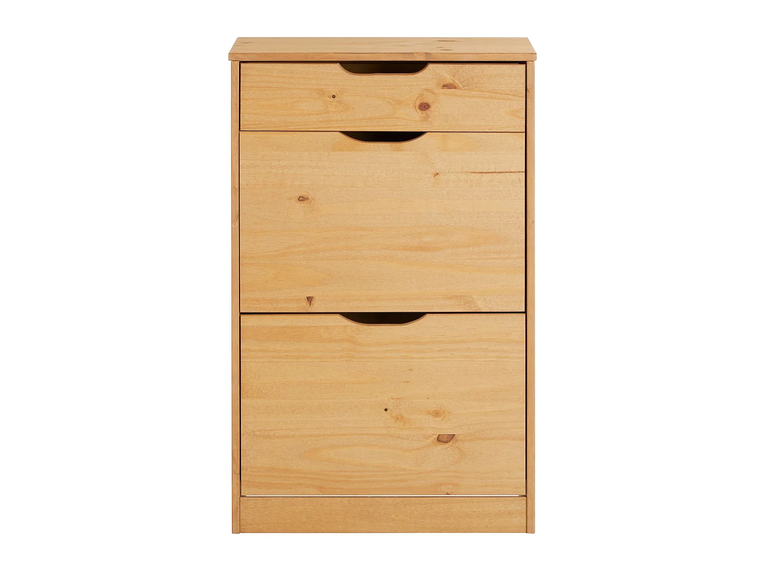 Meubles à chaussures BASIL rangement armoire avec 2 abattants et 1 tiroir, en pin massif lasuré brun