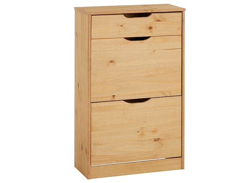 Meubles à chaussures BASIL rangement armoire avec 2 abattants et 1 tiroir, en pin massif lasuré brun