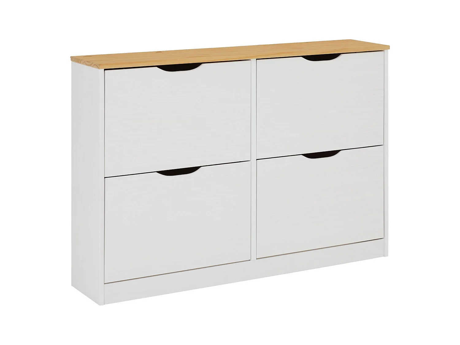Meuble à chaussures BASIL armoire avec 2 x 2 abattants rangement pour 24 paires, en pin massif lasuré blanc et brun