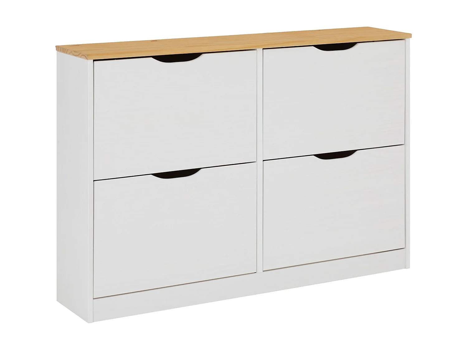 Meuble à chaussures BASIL armoire avec 2 x 2 abattants rangement pour 16 paires, en pin massif lasuré blanc et brun