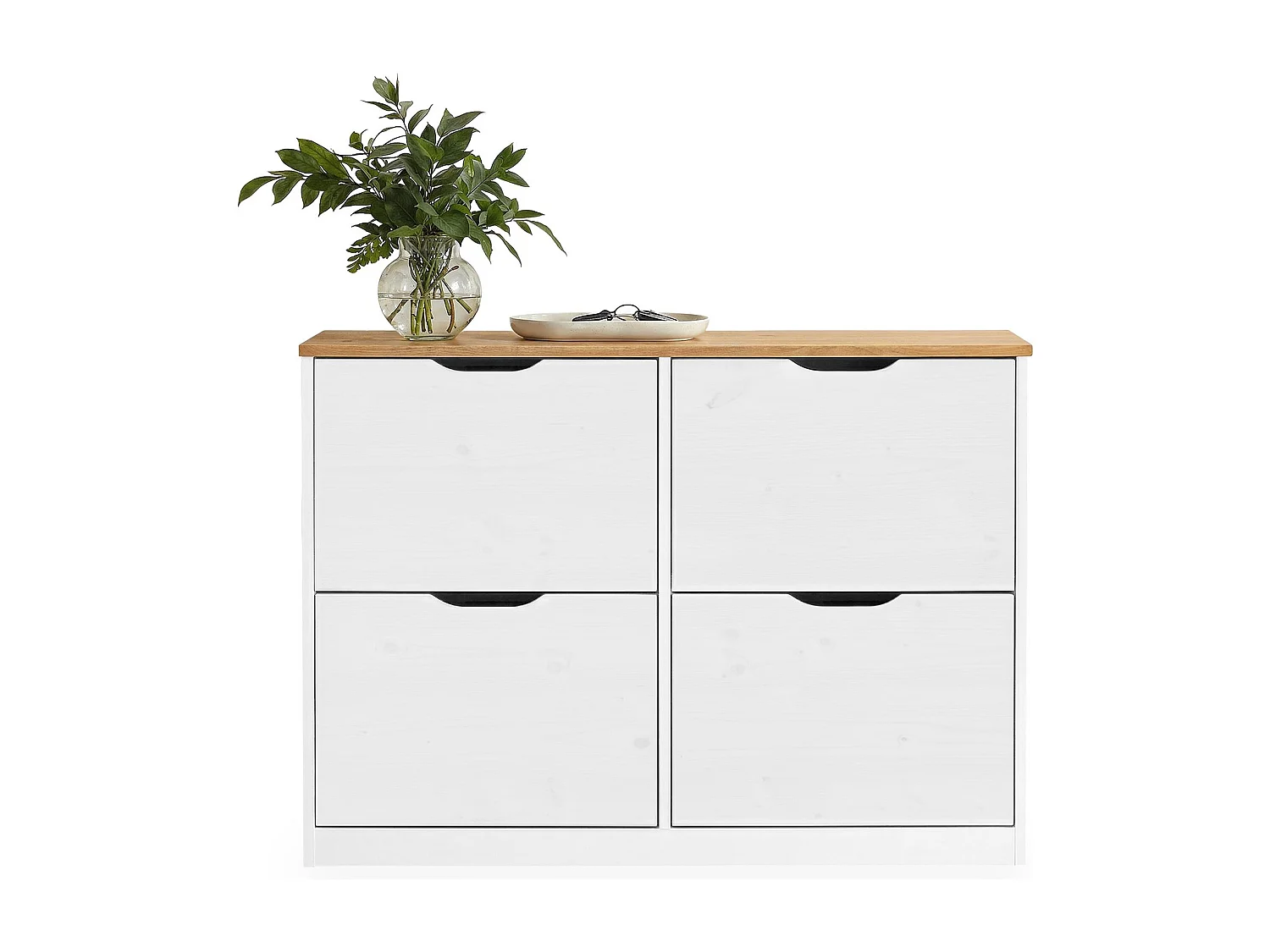 Meuble à chaussures BASIL armoire avec 2 x 2 abattants rangement pour 16 paires, en pin massif lasuré blanc et brun