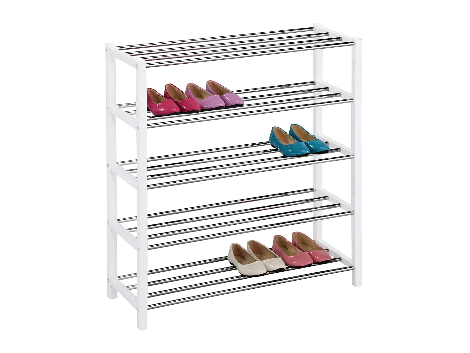 Etagère à chaussures DUBLIN rangement porte-chaussures avec 5 niveaux pour 20 paires en métal chromé et laqué noir