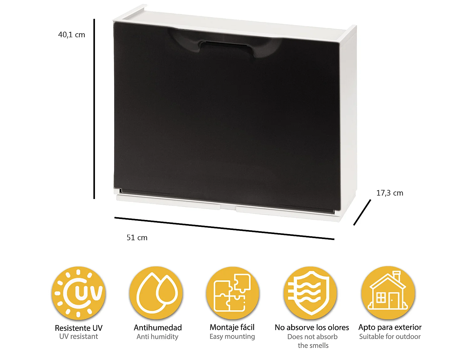 Étagère À Chaussures En Polypropylène De Couleur Noire, 40,1x51x17,3