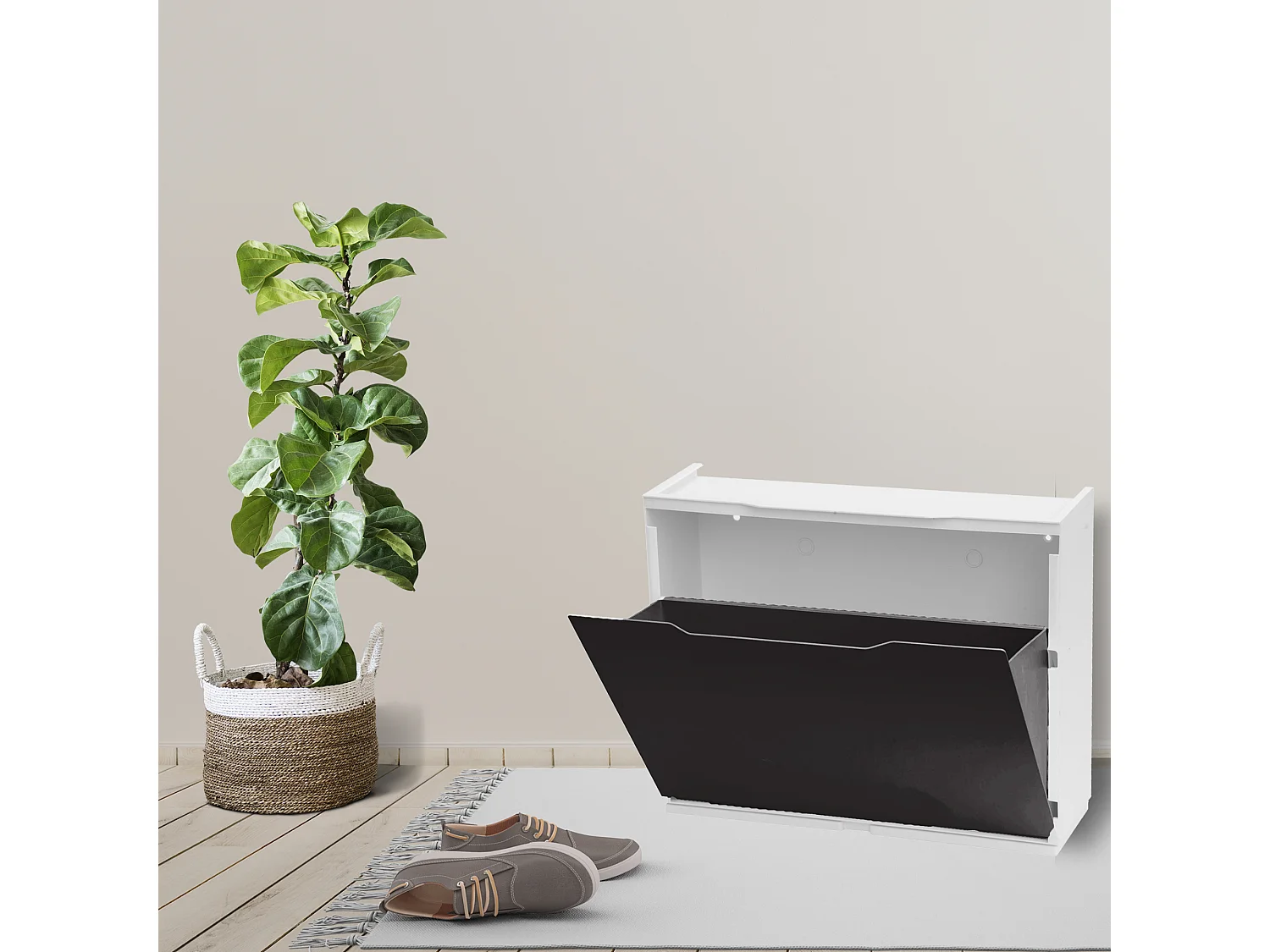 Étagère À Chaussures En Polypropylène De Couleur Noire, 40,1x51x17,3