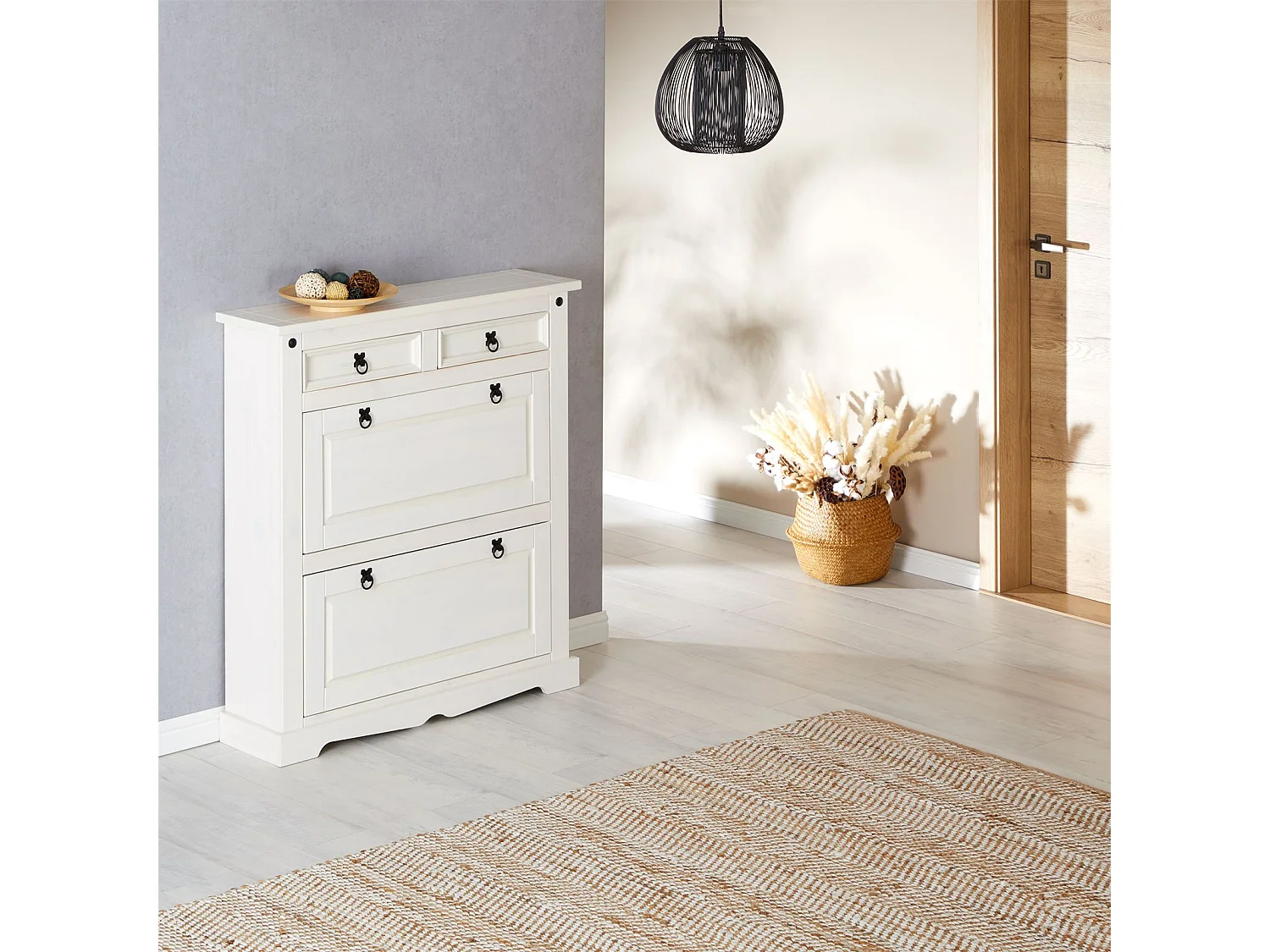 IDIMEX Meuble à Chaussures Tequila Style Mexicain 2 Abattants - Armoire En Pin Massif 95x73x26 Cm