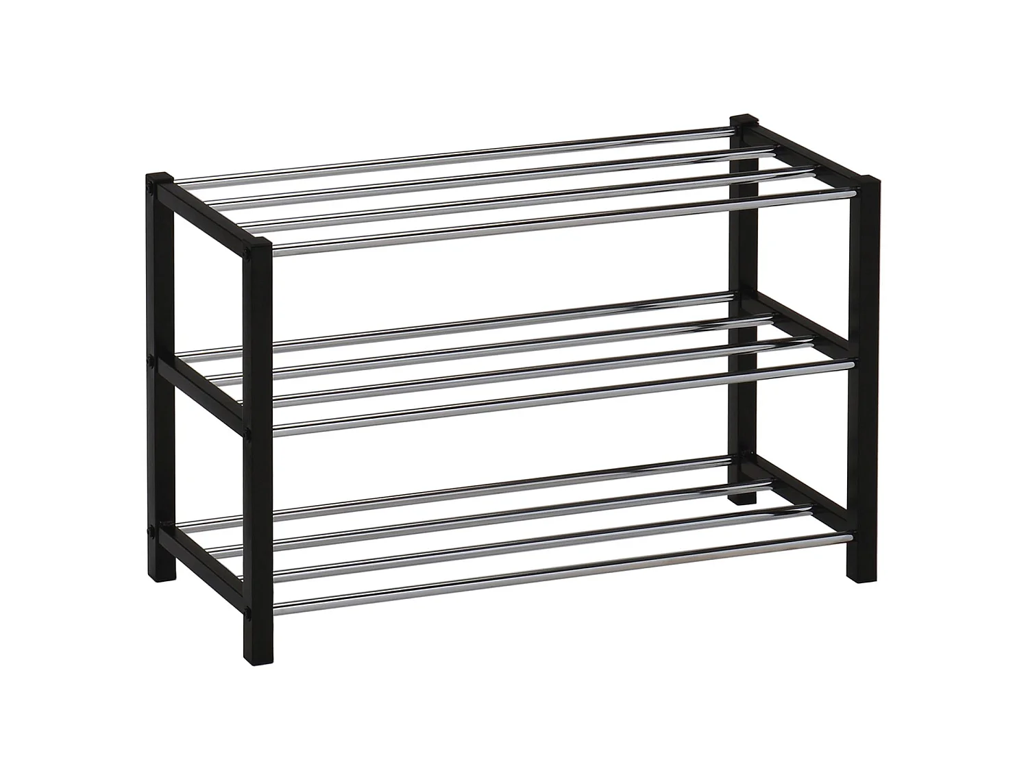 Étagère à chaussures DUBLIN rangement porte-chaussures avec 3 niveaux pour 12 paires en métal chromé et laqué noir