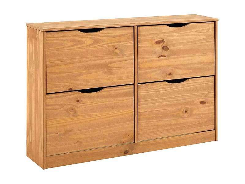 Meuble à chaussures BASIL armoire avec 2 x 2 abattants rangement pour 24 paires, en pin massif lasuré couleur miel