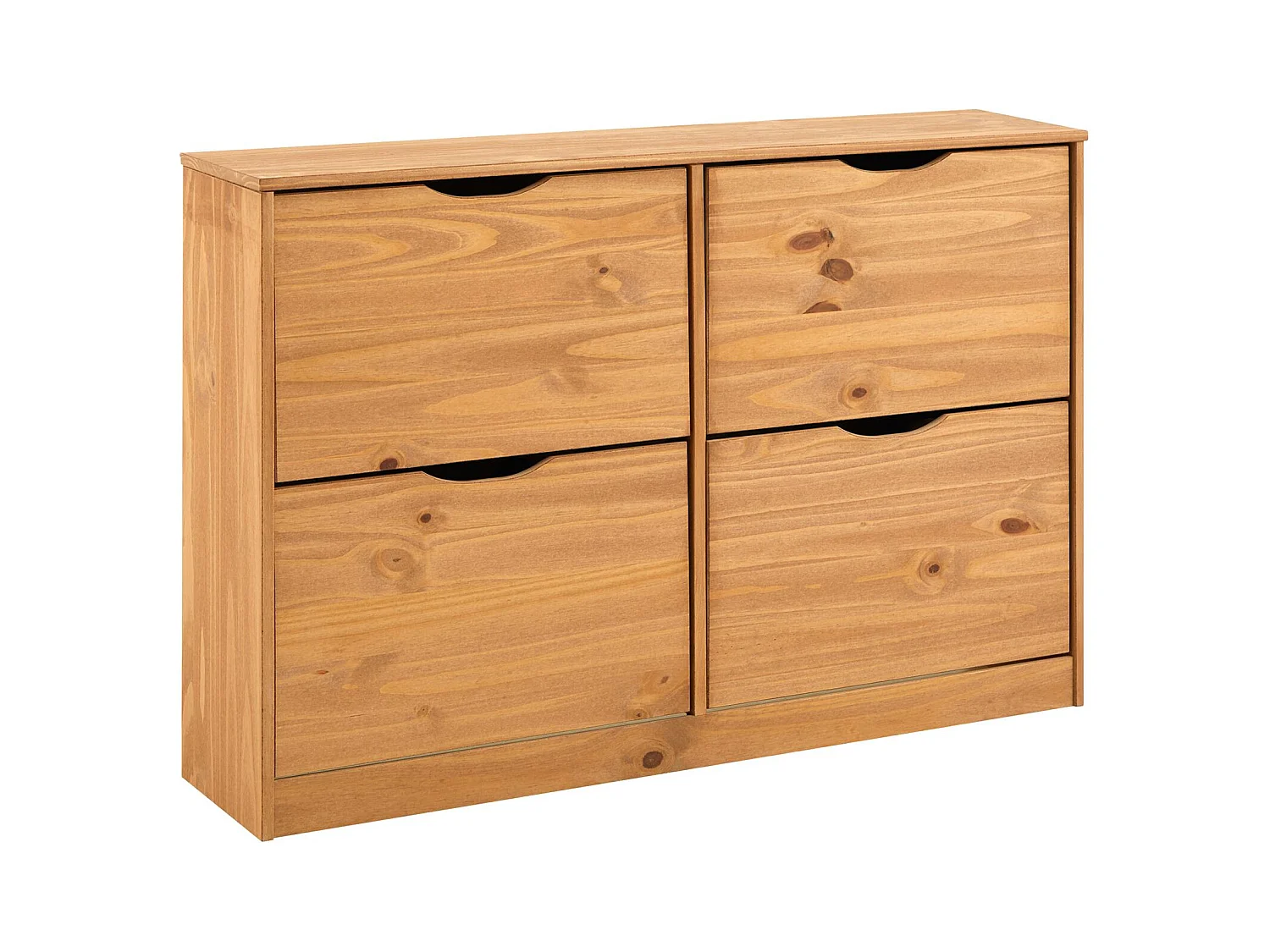 Meuble à chaussures BASIL armoire avec 2 x 2 abattants rangement pour 24 paires, en pin massif lasuré couleur miel