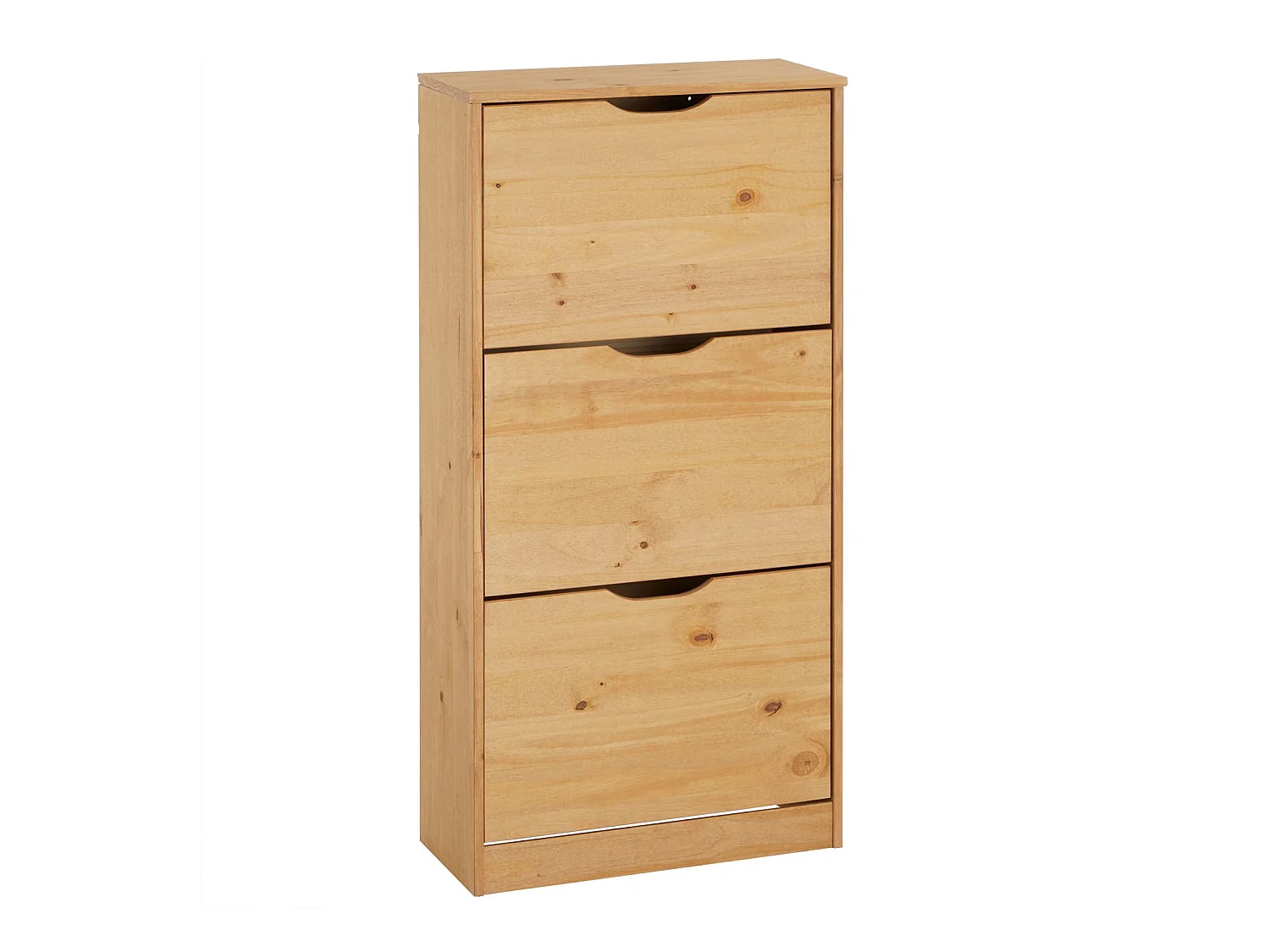 Meuble à chaussures BASIL armoire avec 3 abattants rangement pour 18 paires, pin massif lasuré brun, style campagne