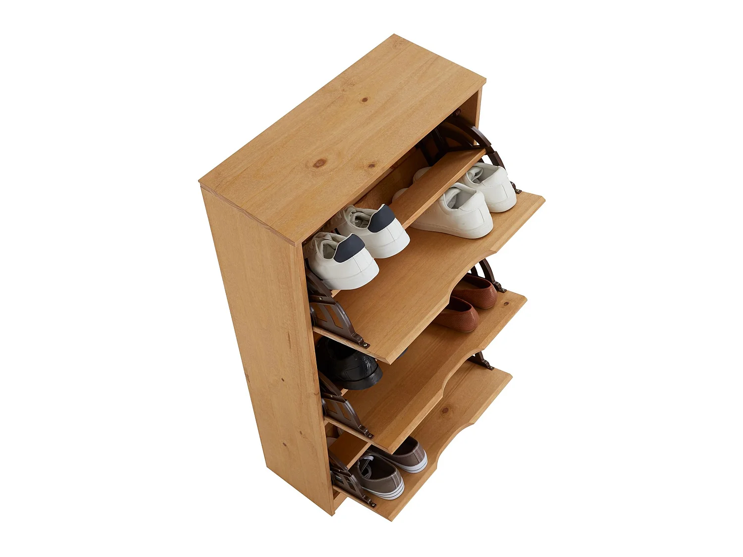 Meuble à chaussures BASIL armoire avec 3 abattants rangement pour 18 paires, pin massif lasuré brun, style campagne