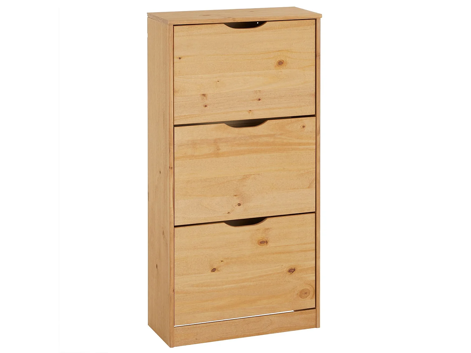 Meuble à chaussures BASIL armoire avec 3 abattants rangement pour 18 paires, pin massif lasuré brun, style campagne