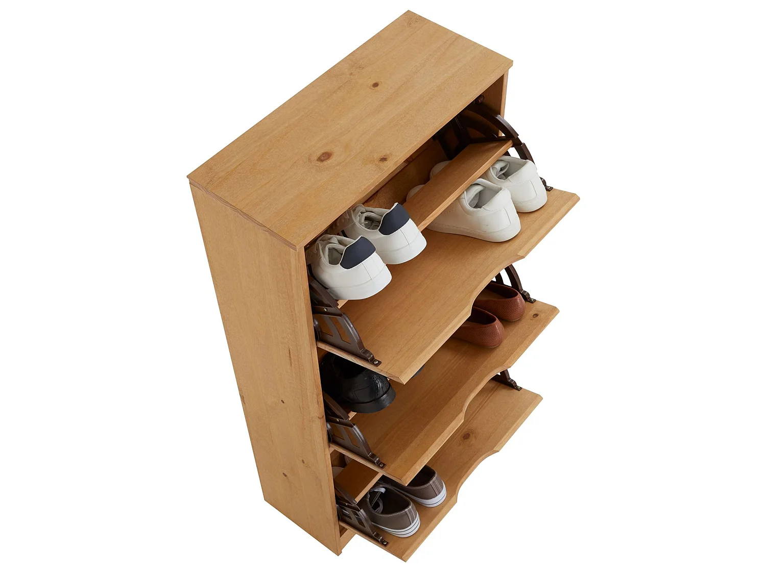 Meuble à chaussures BASIL armoire avec 3 abattants rangement pour 18 paires, pin massif lasuré brun, style campagne