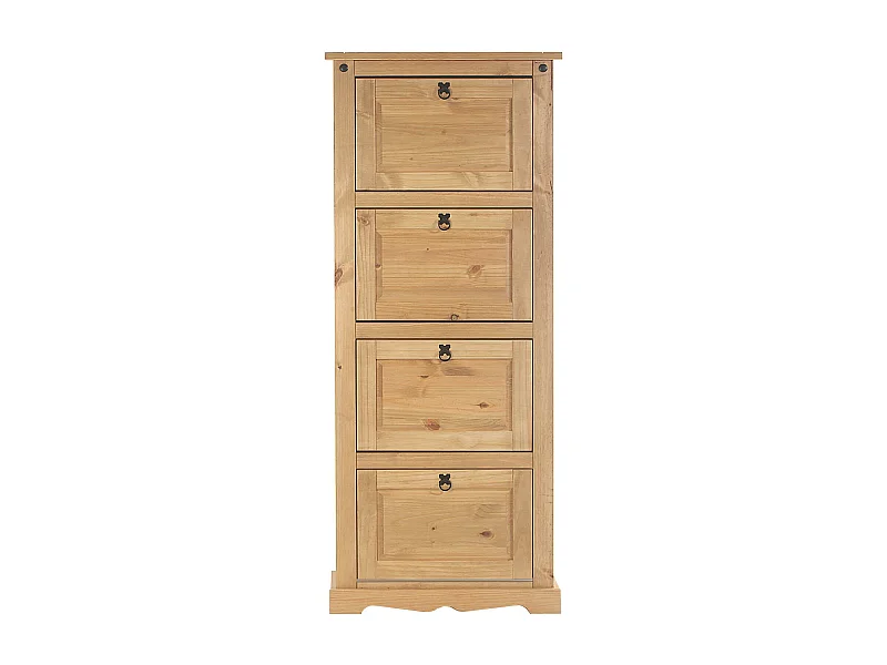 Meuble à chaussures TEQUILA style mexicain armoire à chaussures avec 4 abattants, en pin massif finition teintée et cirée