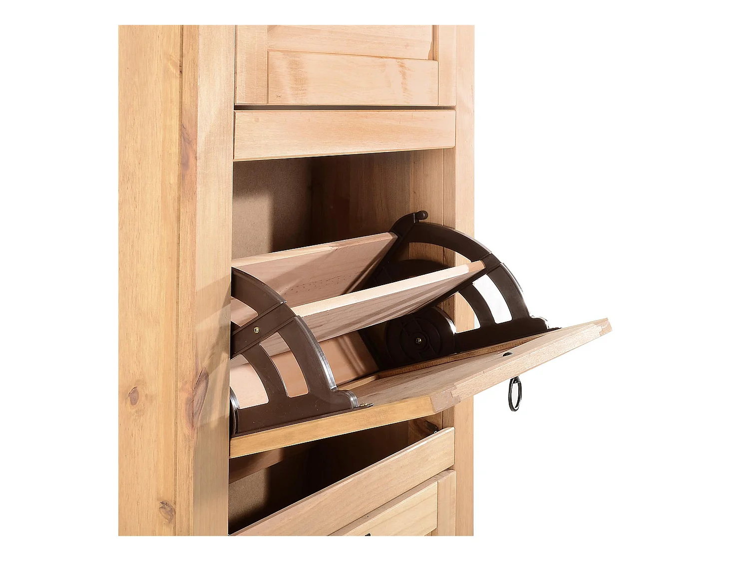 Meuble à chaussures TEQUILA style mexicain armoire à chaussures avec 4 abattants, en pin massif finition teintée et cirée